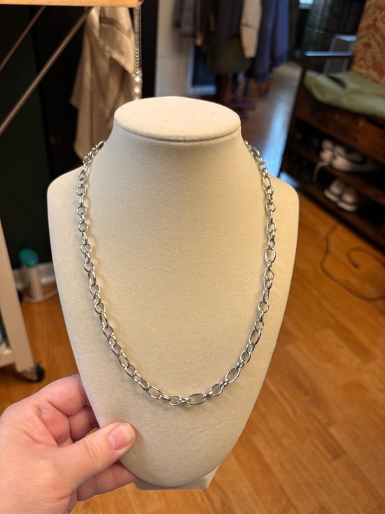 Handmade Jewelry - New longer Polished Silver-Link Necklace for Women - Classic Chain Style